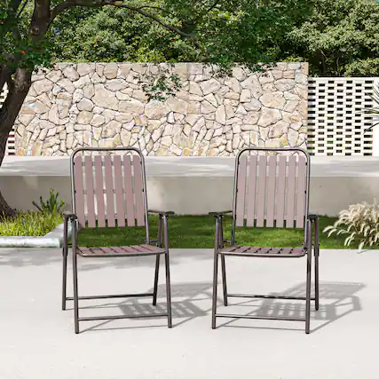 Front. Mondawe - 2-Piece Folding Chair with Metal Frame and WPC slats - Antique brown.