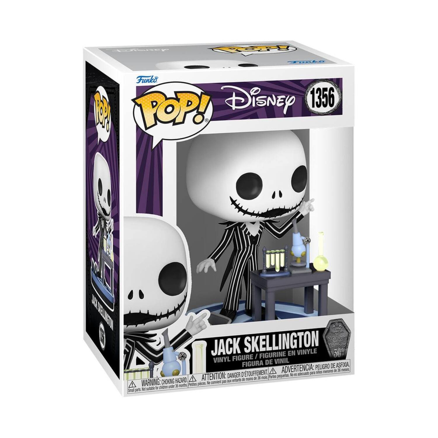 Funko Disney  
POP!  
1356  

JACK SKELLINGTON  
VINYL FIGURE / FIGURINE EN VINYLE / FIGURA DE VINIL  

WARNING: CHOKING HAZARD - Small parts. Not for children under 3 years.  
ATTENTION: PELIGRO DE ASFIXIA - Pequeñas piezas. No es adecuado para niños menores de 3 años.  
ADVERTENCIA: DANGER - DÉTOUFFEMENT - Pequeñas piezas. No es adecuado para niños menores de 3 años.