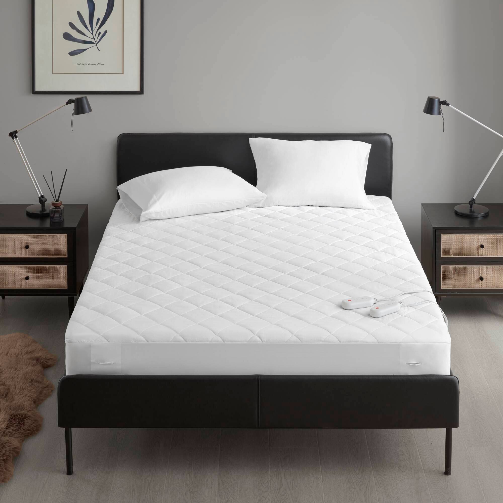 Angle. TinyHomie - 1 PCS King Heated Mattress Pad White - White.