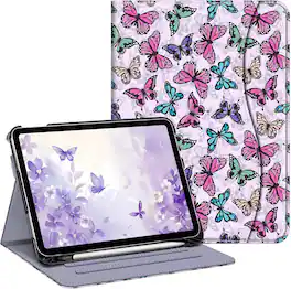 Fintie - Folio Case for iPad (A16) 11-inch 2025 and iPad 10th Gen 10.9 inch 2022, Multi-Angle Viewing Protective Stand Cover - Butterfly