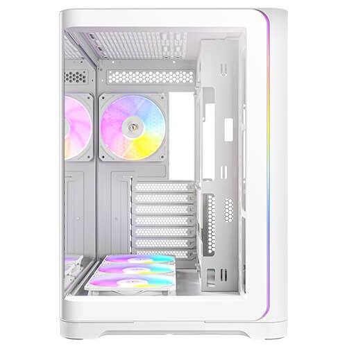 Angle. Antec - C5 Curve ARGB, 4 x 120mm ARGB PWM Fans Included, Curved Tempered Glass Front & Side Panels, Mid-Tower ATX PC Case - White.