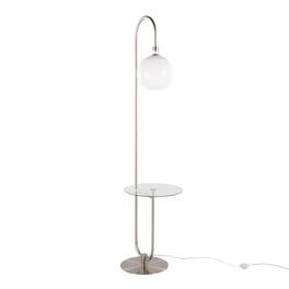 Loheer - Trombone Contemporary Floor Lamp Metal with Clear Glass Shelf Modern Tall Standing Light - Nickel
