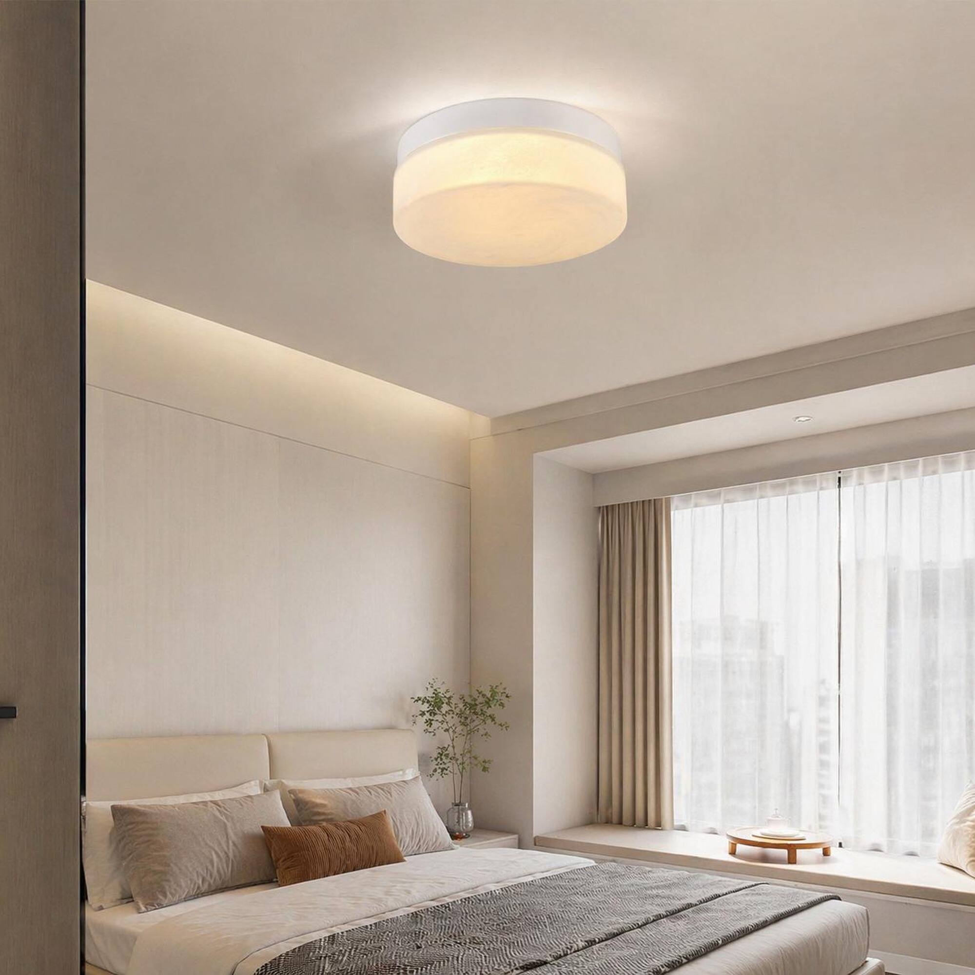 Alt View 2. RYHNUYNE - 12 Inch 24W Round LED Flush Mount Ceiling Light, Low Profile Slim White Fixture for Bedroom, Living Room, Dining Room.