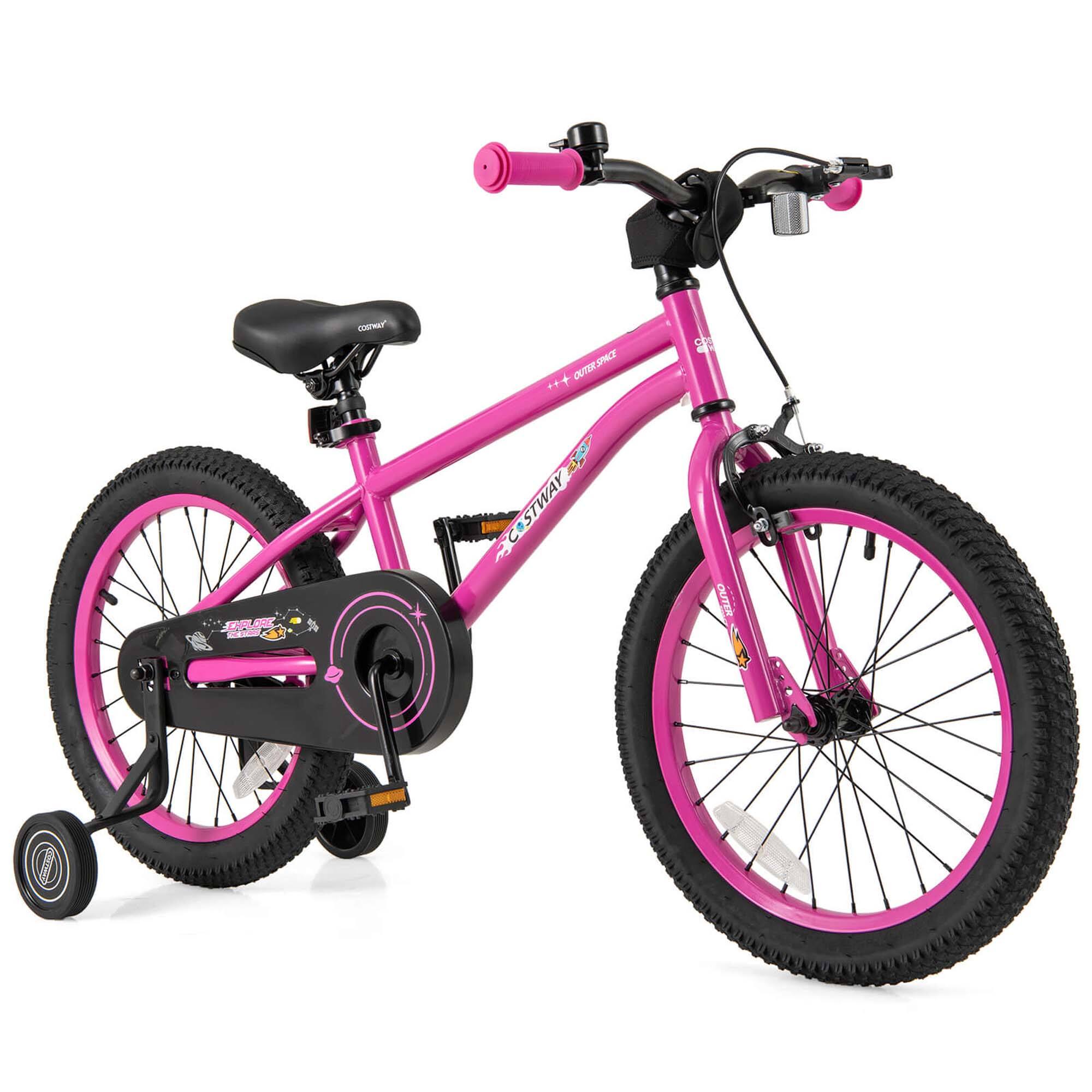 Costway - 18-Inch Kid's Bike for 4-8 Years Old with Adjustable Saddle & Anti-slip Handlebar - Pink