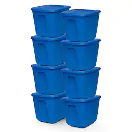 Homz - 10 Gallon Heavy Duty Plastic Storage Container Bin, Capri (8 Pack) - Blue