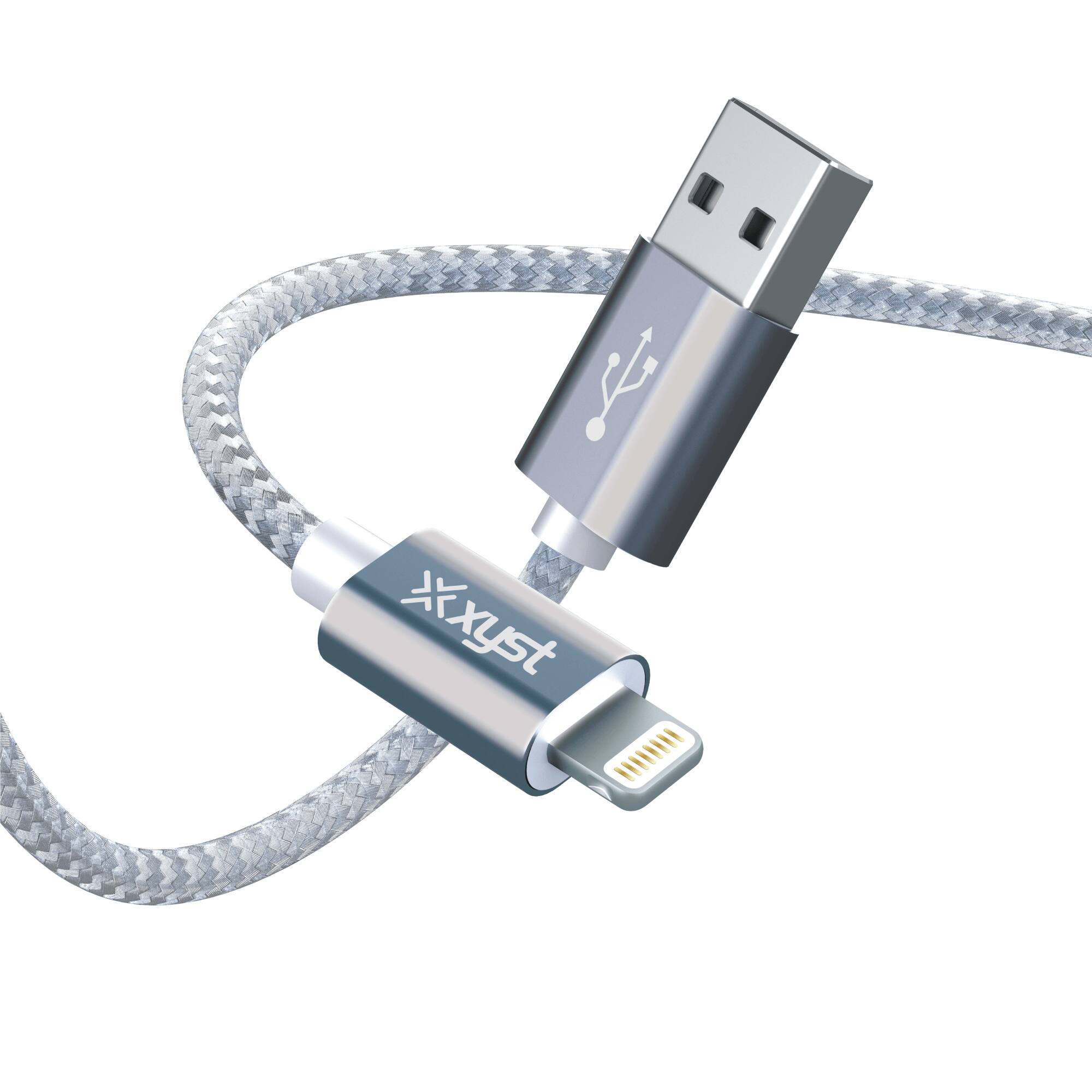 Alt View 5. Xyst - Charge and Sync USB to Lightning Braided Cable 10Ft - White.