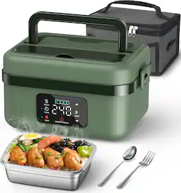 RTMB - Cordless Electric Lunch Box 1L, Self-Heating with Timer (16000mAh) - Color: Green/Dark Green
