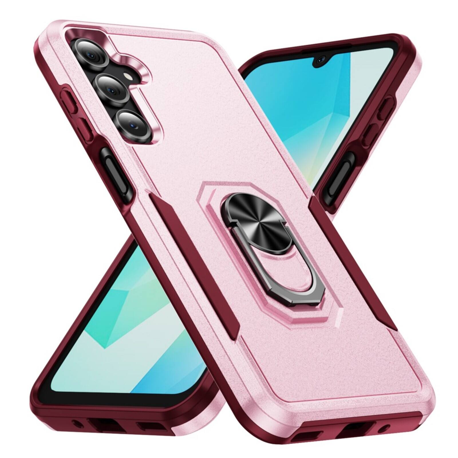 Alt View 6. UUCOVER - Rugged Protective Case for Samsung Galaxy A16 5G/4G, Rotating Ring Holder Kickstand Shockproof Dual Layer Phone Cover - Pink+Rose.