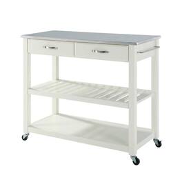 Crosley Furniture - Stainless Steel Top Kitchen Prep Rolling Cart - White