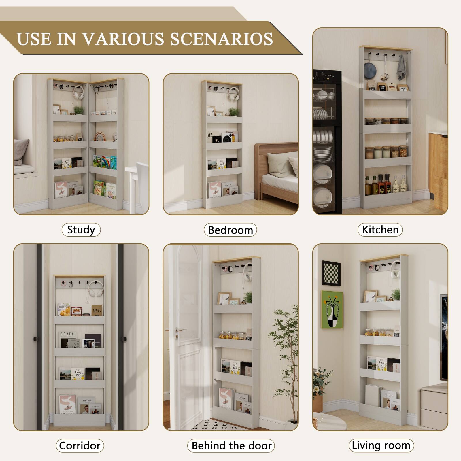 USE IN VARIOUS SCENARIOS

- Study
- Bedroom
- Kitchen
- Corridor
- Behind the door
- Living room