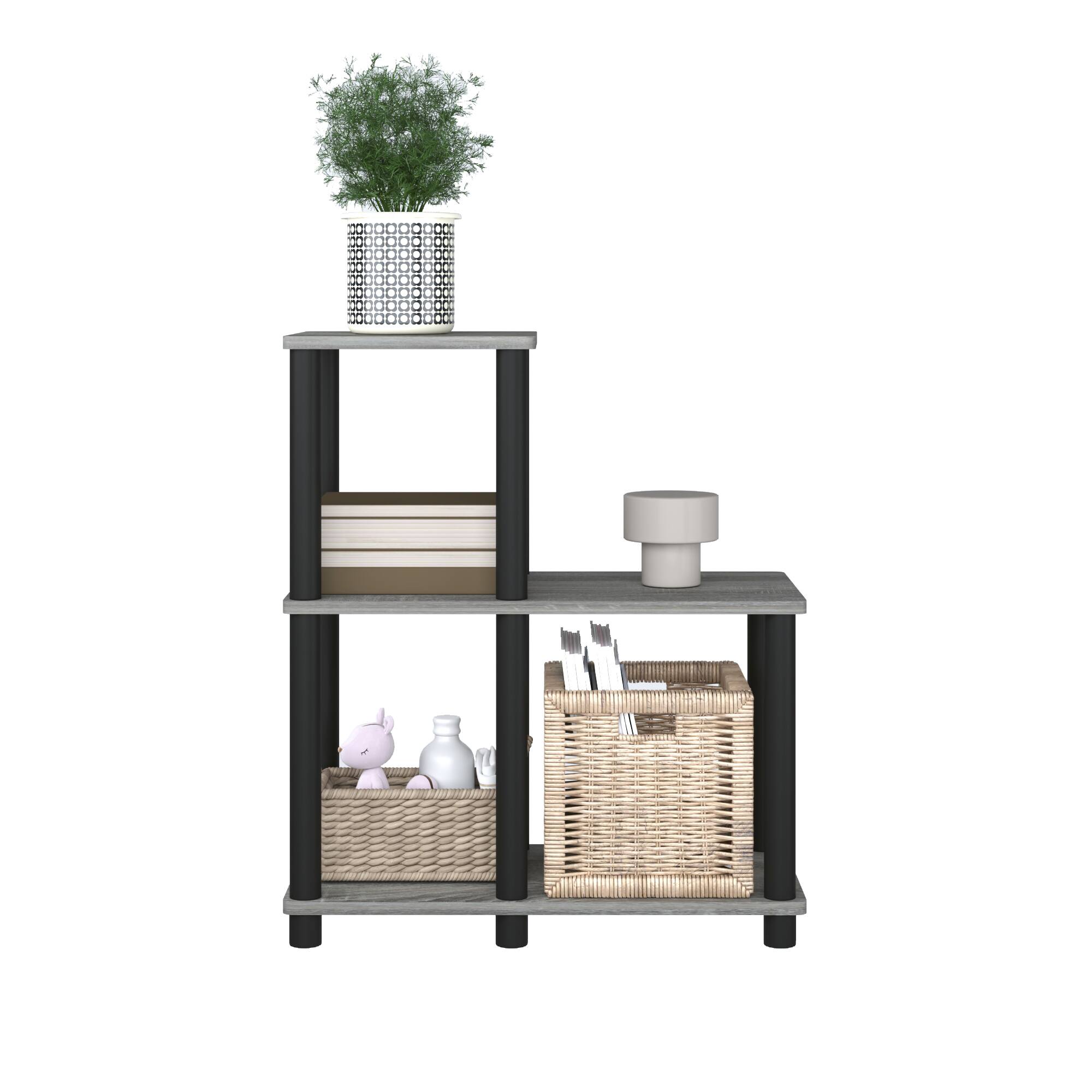 Alt View 2. HOMLUX - 3-Tier 19.88" L-Shaped Corner Shelf Open Shelves for Display for Living Room and Office Organization Gray & Black - Gray & Black.