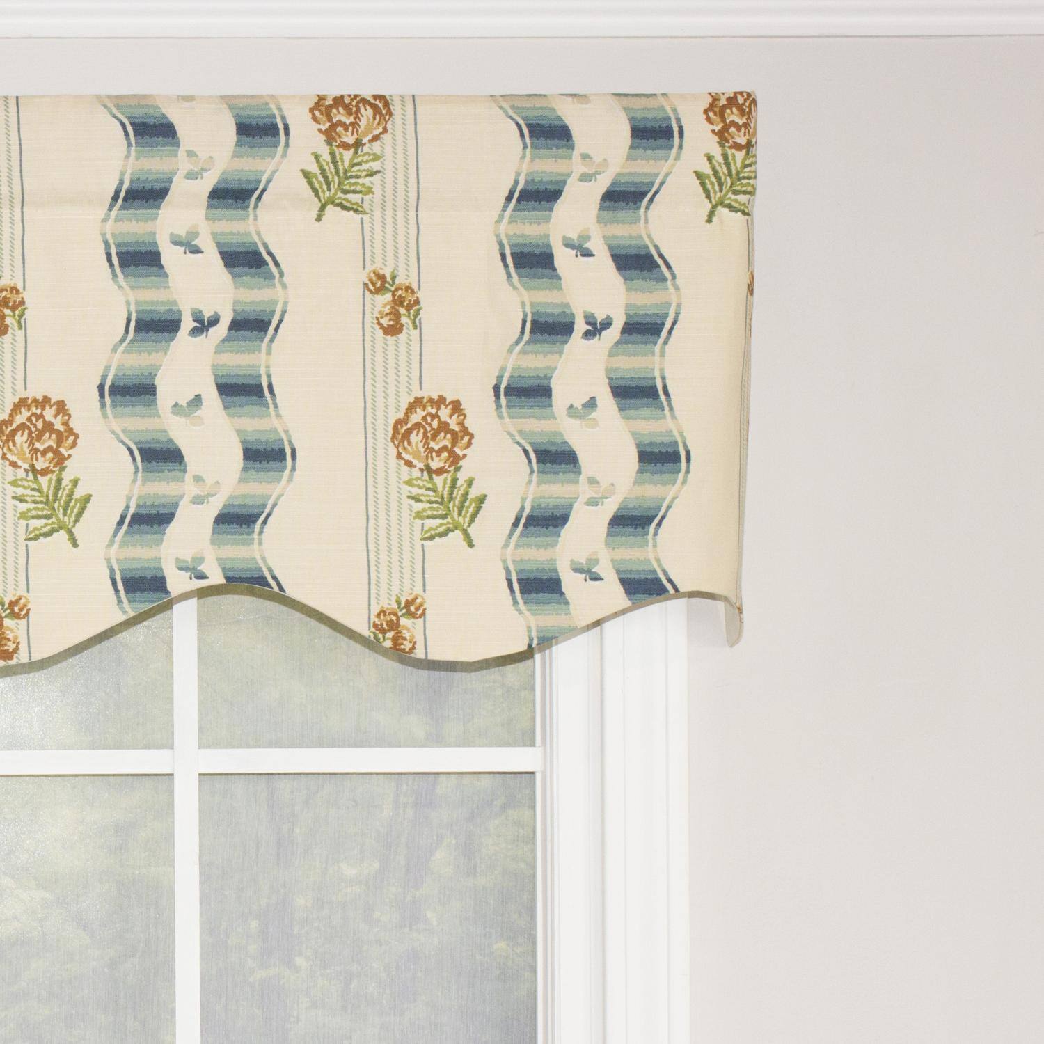 Left. RLF Home - RLF Home Dauphine Provance 100% Cotton with Fully Lined 3" Rod Pocket Valnance for Windows 50" x 15" Teal - Teal.