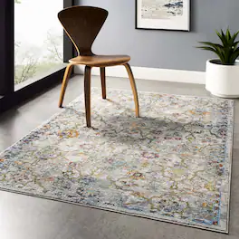 Modway - Success Manuka Distressed Vintage Floral Lattice Area Rug - Multicolored
