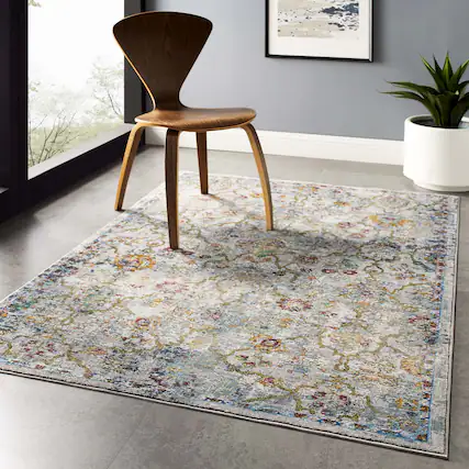 Front. Modway - Success Manuka Distressed Vintage Floral Lattice Area Rug - Multicolored.