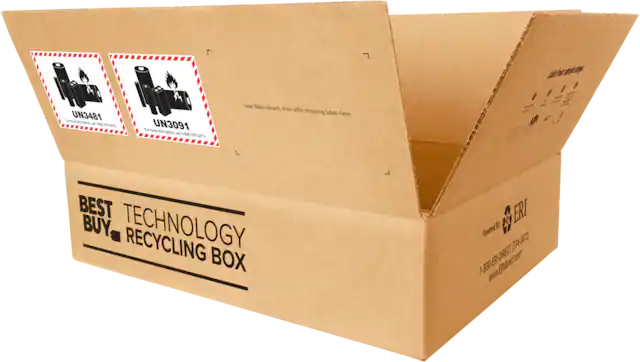 sthusplsps Aest hu siqp ses l UN3481 POTUR iiomation 1800-274-3073 For UN3091 O information, cal 14800-374-0473 Tape flaps closed, then affix shipping label here. BEST BUY TECHNOLOGY RECYCLING BOX pe ERT Powered B 1-800-ERH-DRECT(374-347) (374-30) www.ERlchrect.com