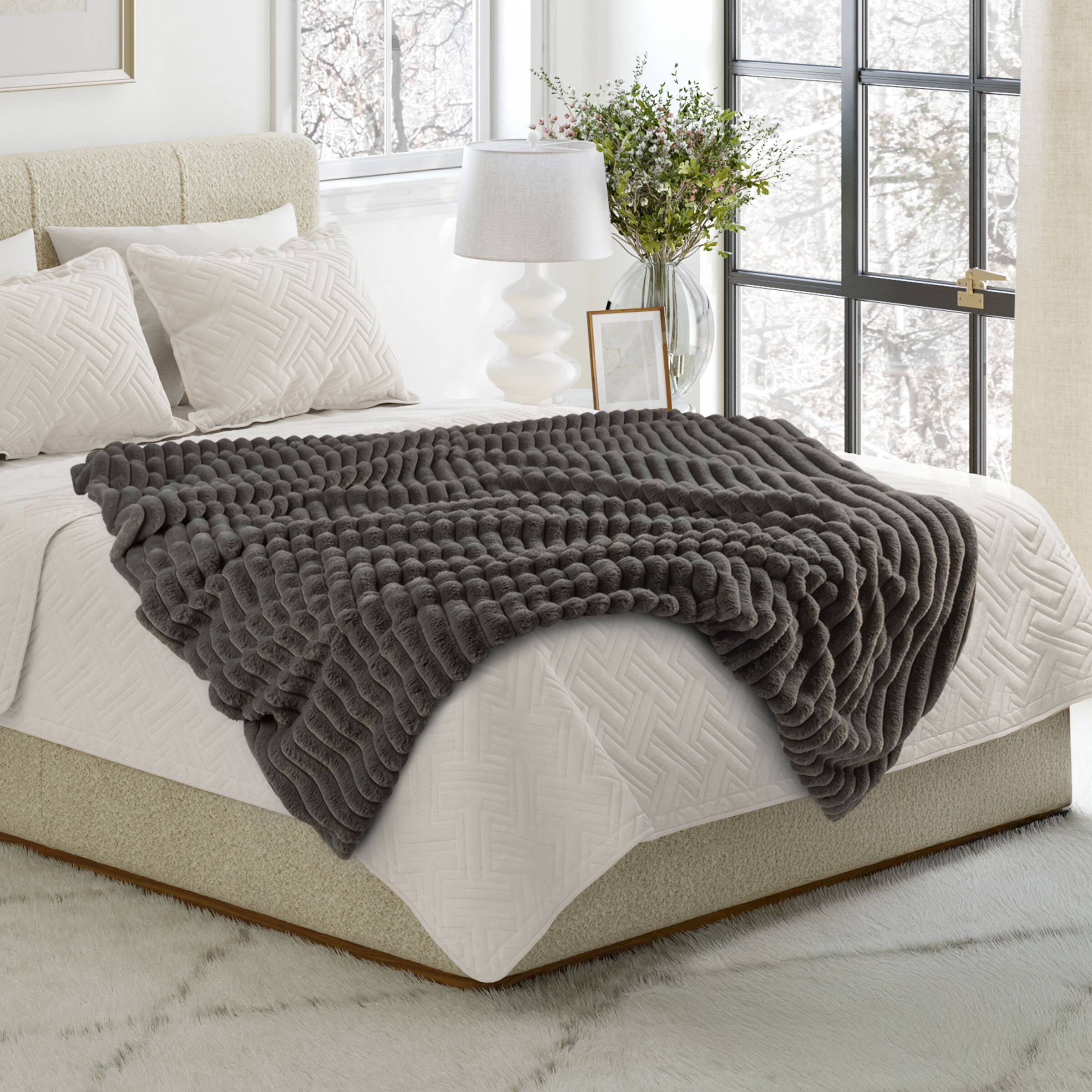 Alt View 2. Lavish Home - 60x70in Faux Fur Throw Blanket - Gray.