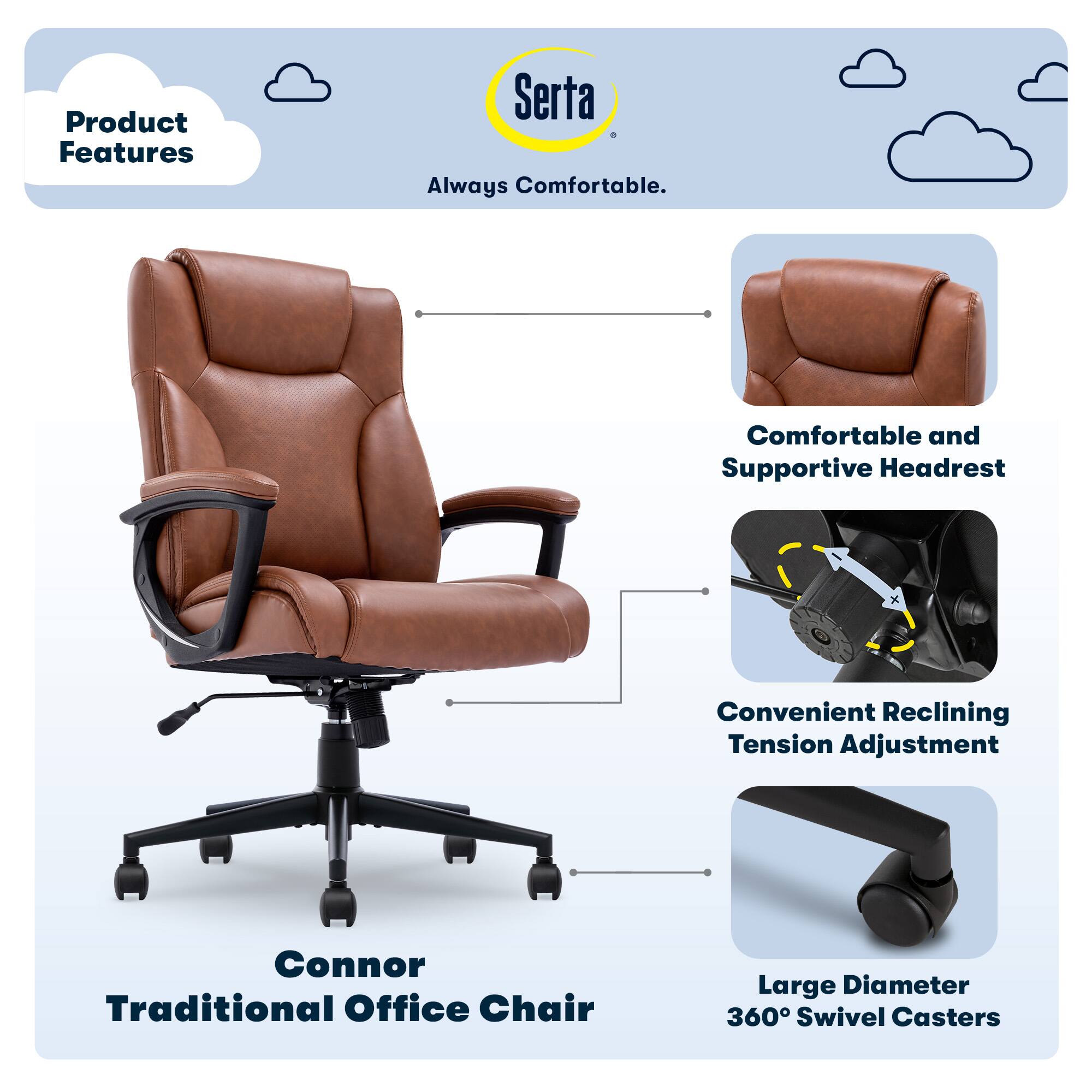 Angle. Serta - Connor Upholstered Executive High-Back Office Chair with Lumbar Support - Bonded Leather - Cognac.
