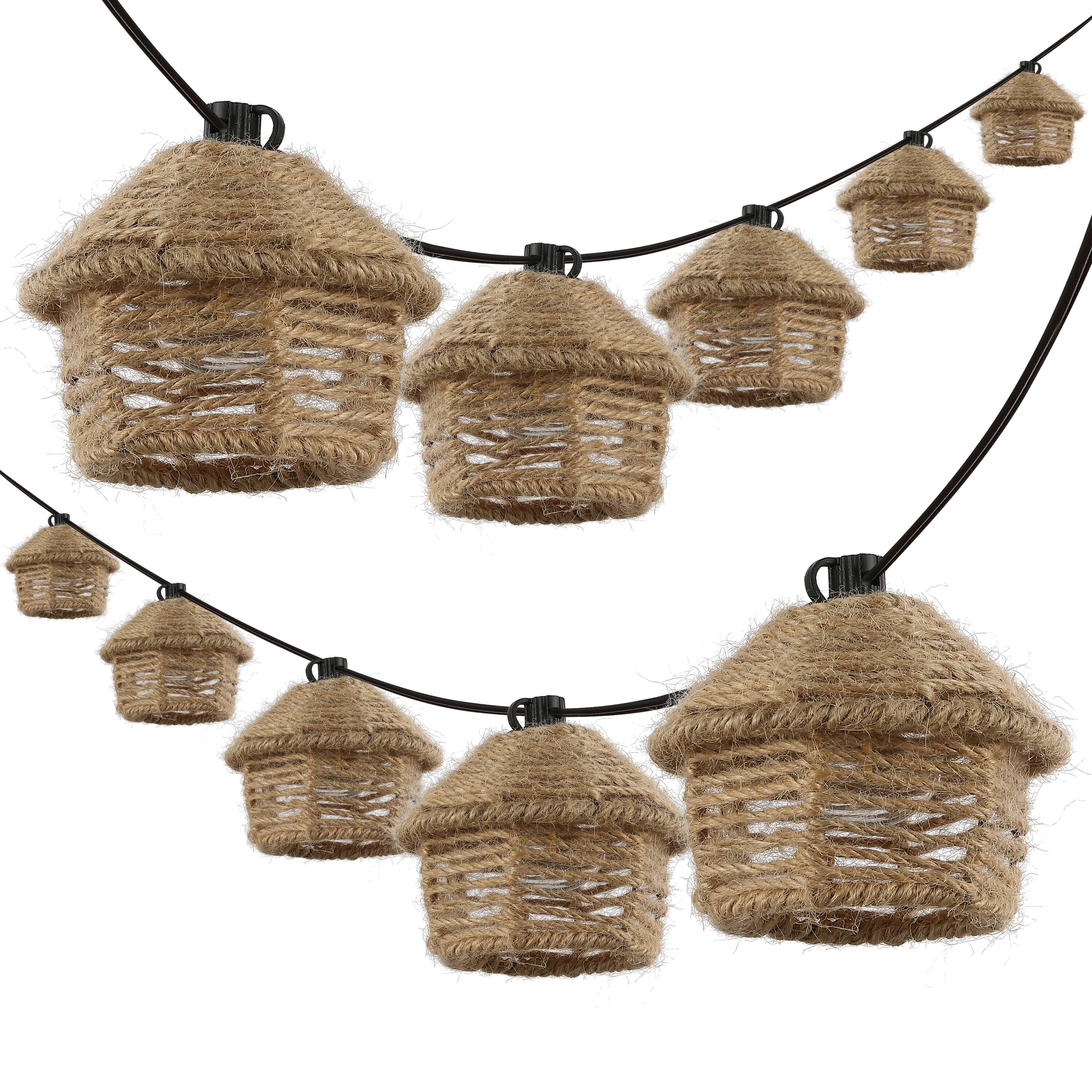 Alt View 7. Jonathan Y - Maui 10-Light Indoor/Outdoor 10 ft. Mid-Century Vintage LED G40 Tiki Hut Hemp Rope Shaded String Lights, Brown - Brown.