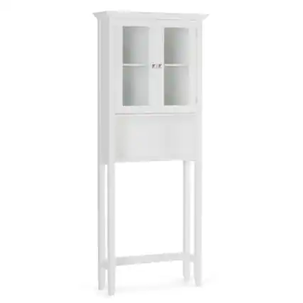 Front. Simpli Home - Acadian 68.4 inch H x 27.6 inch W Over The Toilet Space Saver Bath Cabinet in Pure White - Pure White.