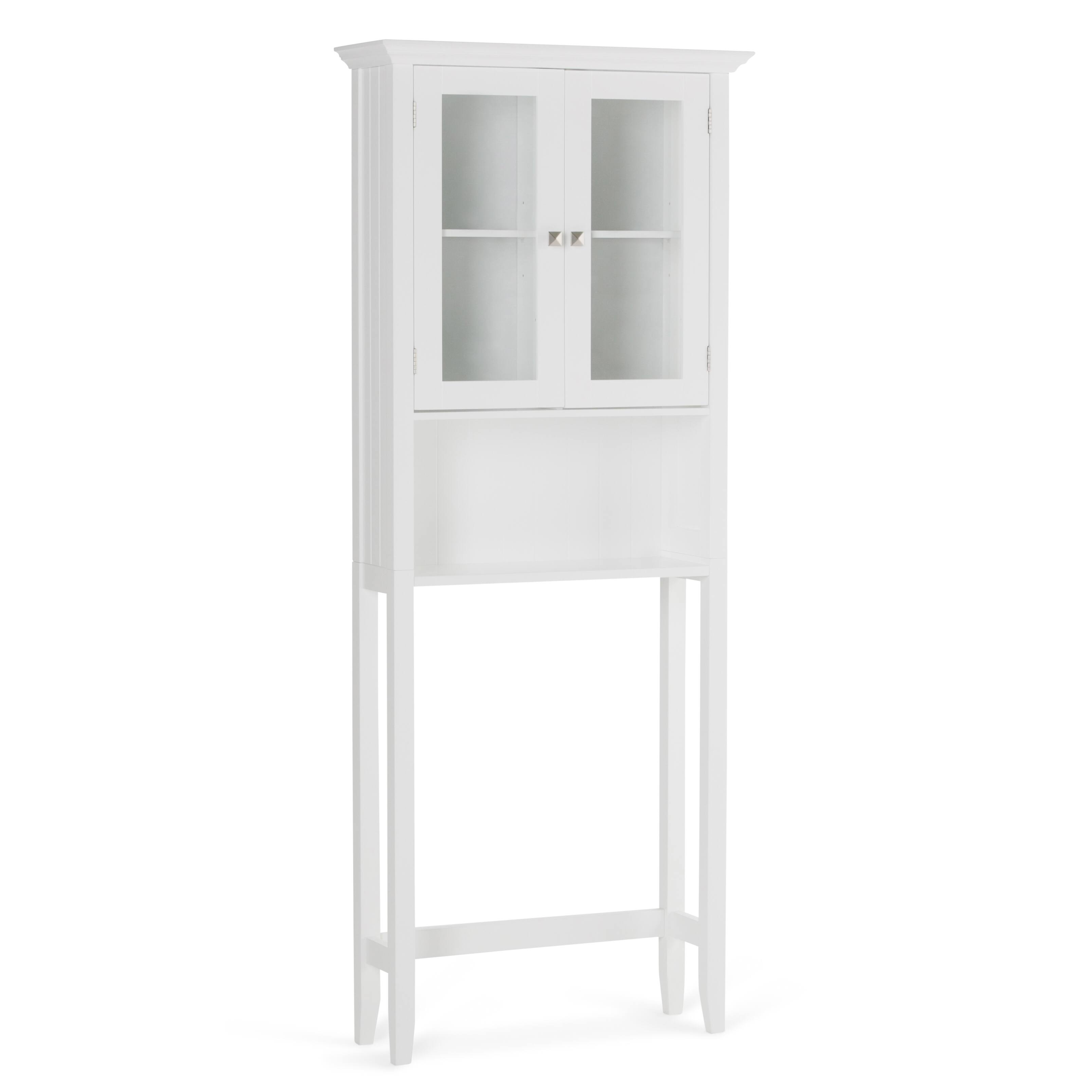 Front. Simpli Home - Acadian 68.4 inch H x 27.6 inch W Over The Toilet Space Saver Bath Cabinet in Pure White - Pure White.