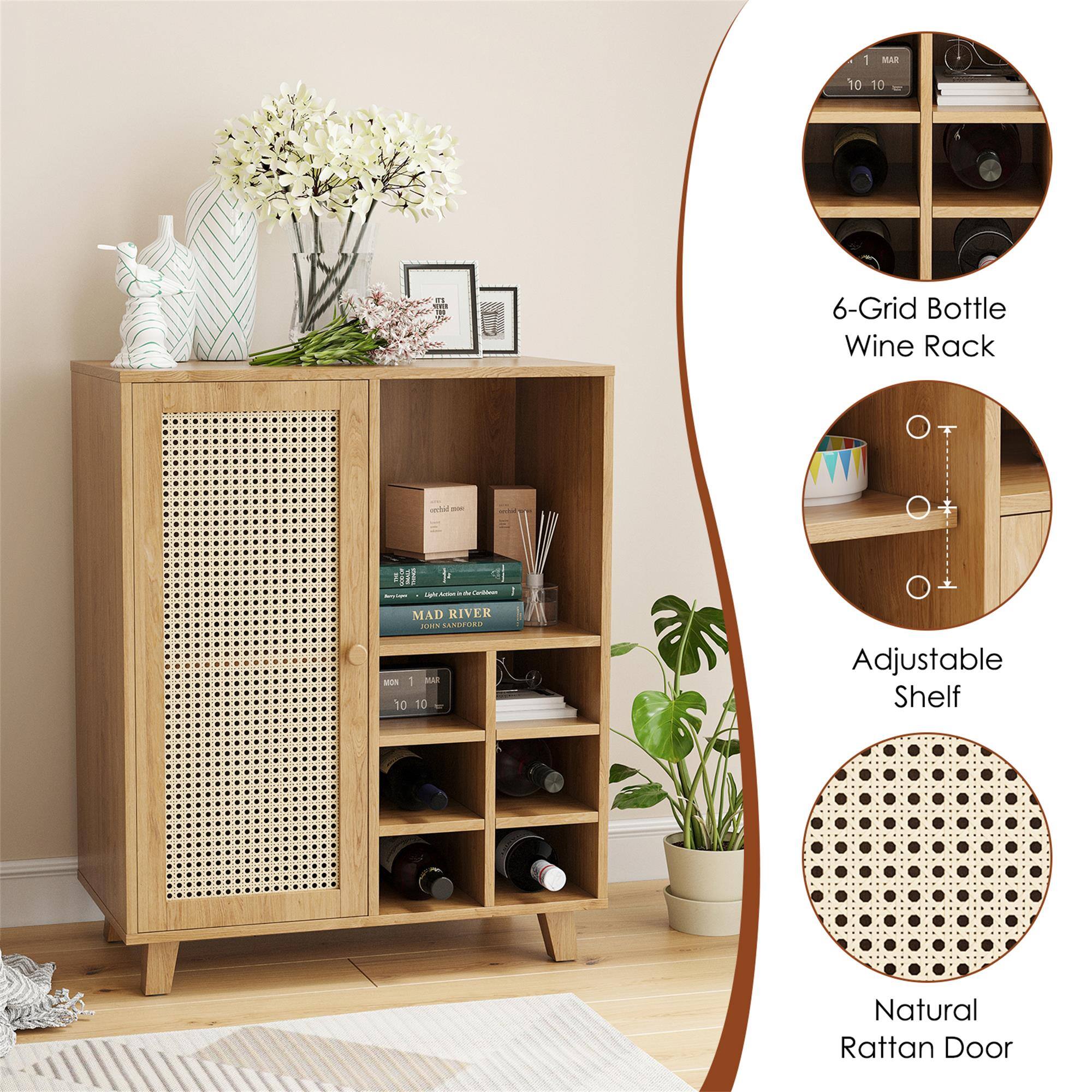1
MAR
10 10
6-Grid Bottle Wine Rack
Adjustable Shelf
Natural Rattan Door