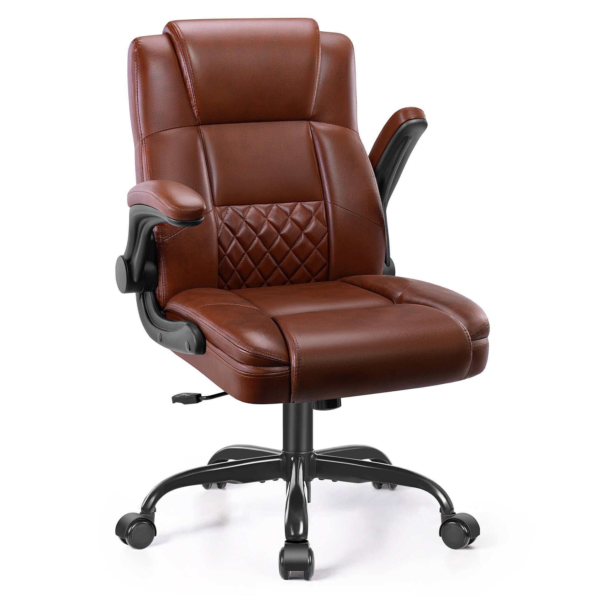 Angle. Brick Attic - Executive Leather Office Chair with Adjustable Flip-up Arms and Lumbar Support,Adjustable Hight Swivel Desk Chair - DoubleBrown.