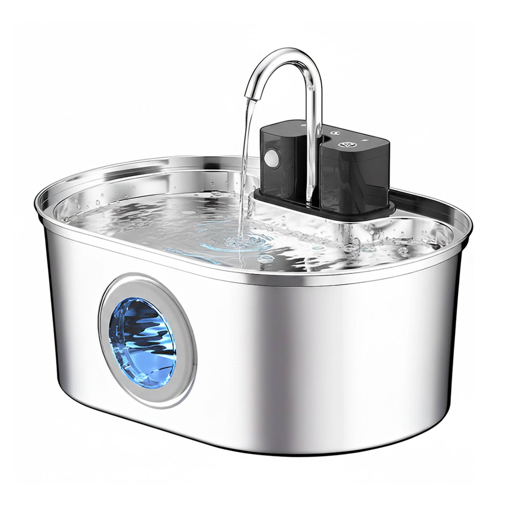 Front. PawsPik - PawsPik Stainless Steel Battery-Operated Dog & Cat Water Fountain, 3.2-L - silver.