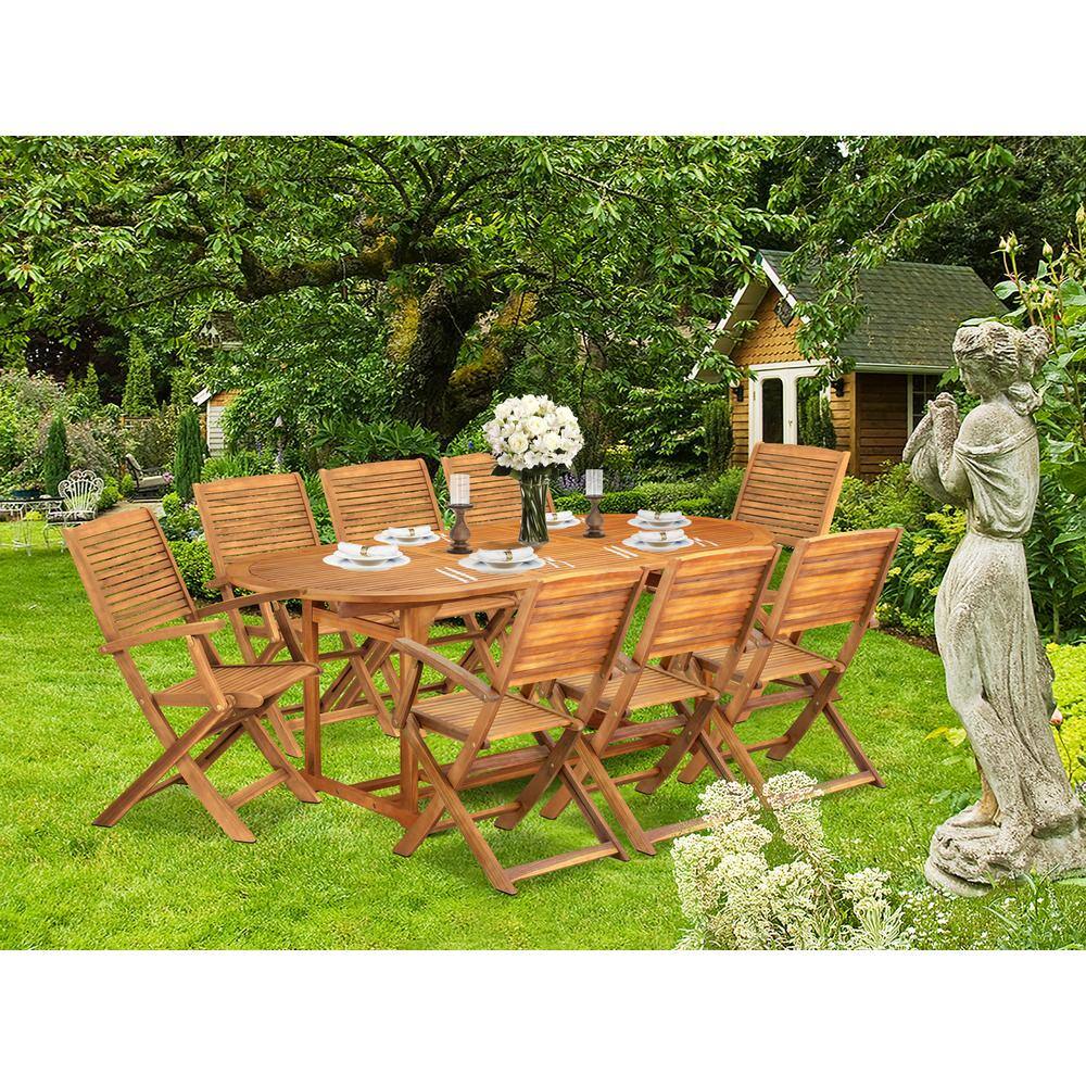 Alt View 3. East West Furniture - 9 Piece Patio Dining Set Consist of an Oval Acacia Wood Table - Brown.