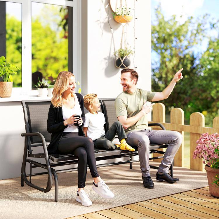 Alt View 1. PULUZ - 3-Person Outdoor Patio Glider Bench, Porch Glider Swing with 3 Seats, Breathable Mesh Fabric, Metal Frame - Black.