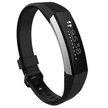 Front. StrapsCo - Active Band Rubber Watch Strap For Fitbit Alta (Medium-Long) - Black.