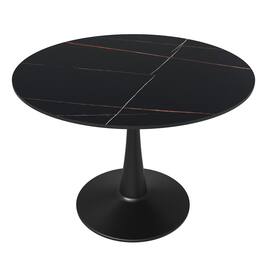 LeisureMod - Bristol 40" Minimalist Round Pedestal Dining Table - Space-Saving Kitchen Table with Powder-Coated Steel Base - Stone - Black