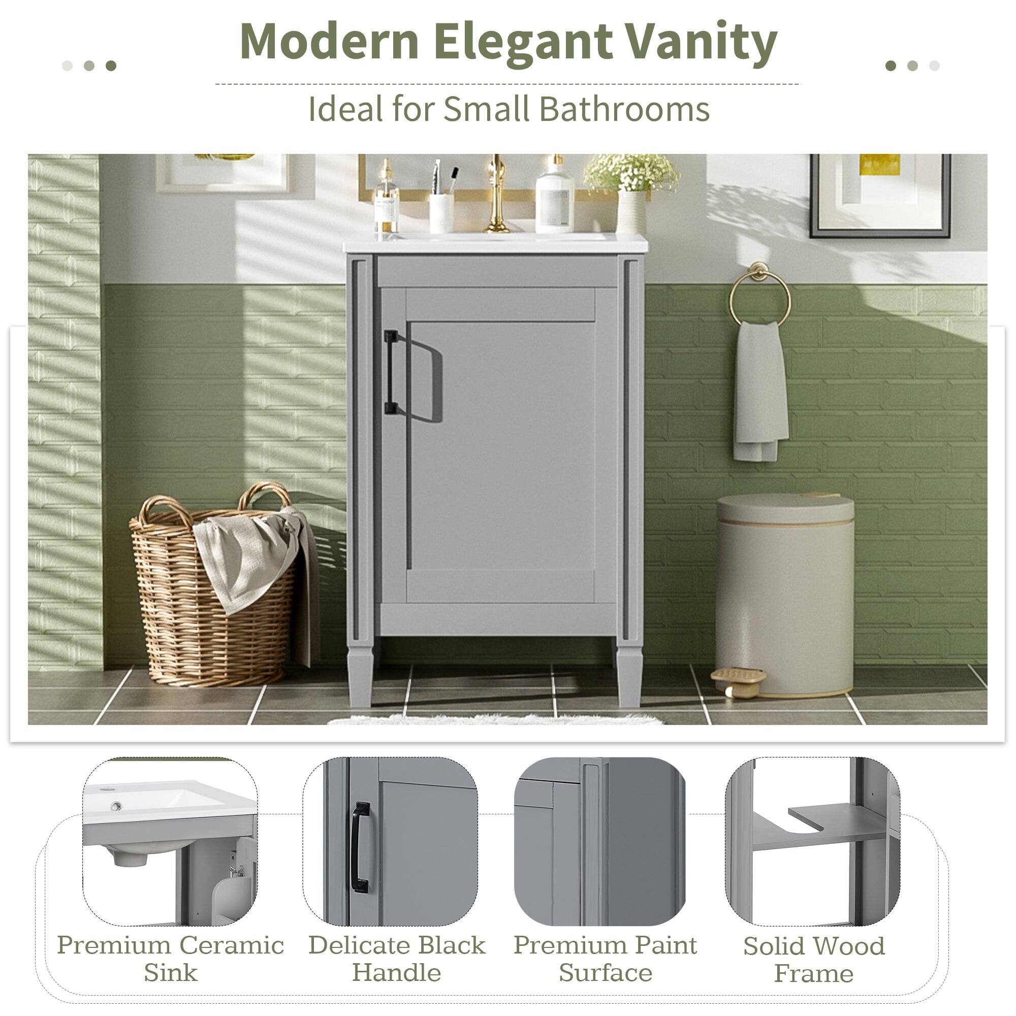 Modern Elegant Vanity  
Ideal for Small Bathrooms  

Premium Ceramic Sink  
Delicate Black Handle  
Premium Paint Surface  
Solid Wood Frame