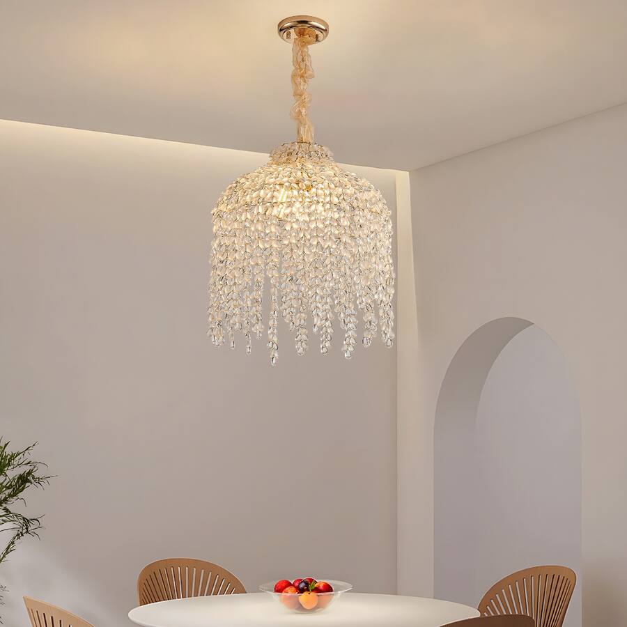 Waterfall Fixture Display Loheer 5 Light Crystal Pendant Chandelier, Gold Waterfall Design, 16 ...