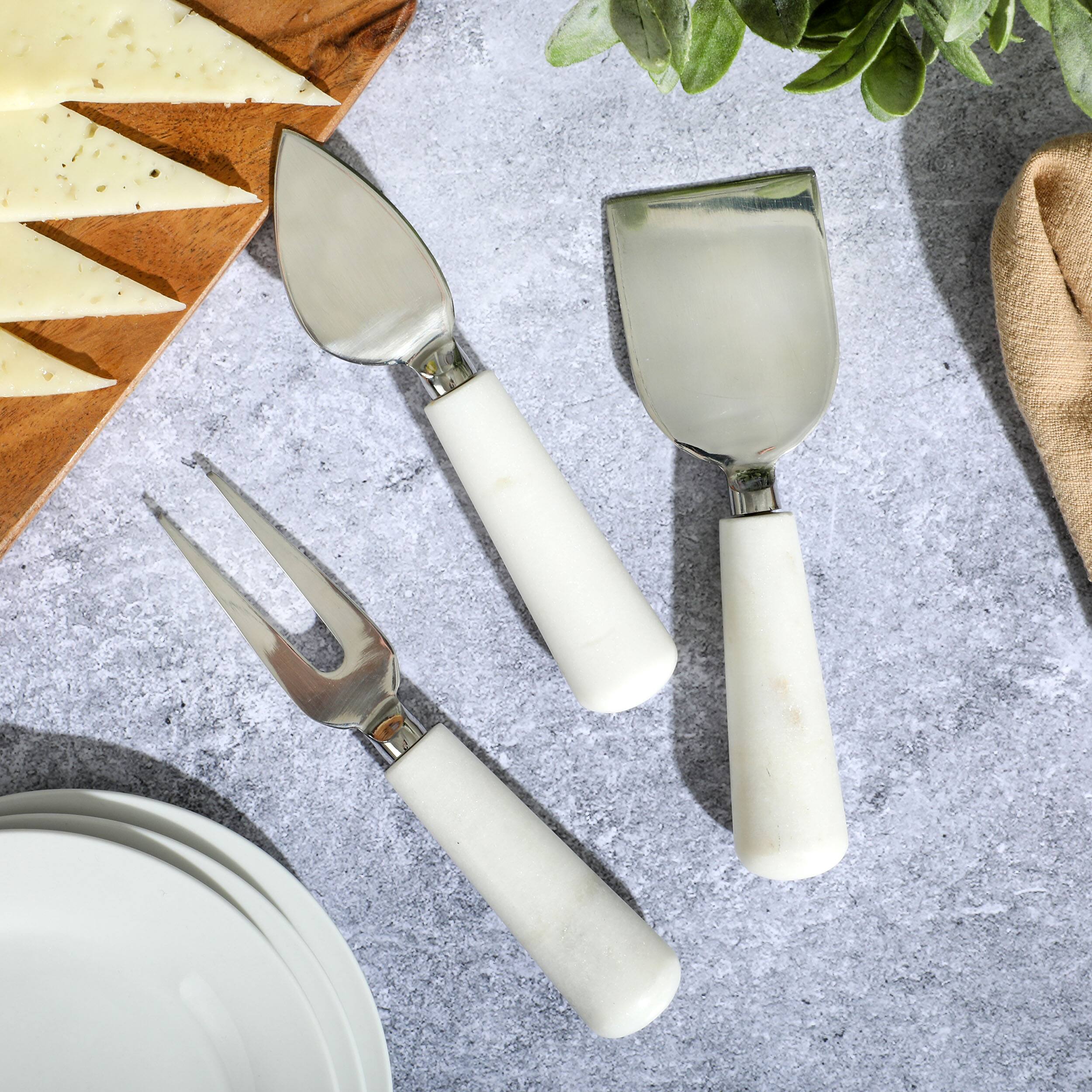 Alt View 6. Laurie Gates - Laurie Gates California Designs Marble and Stainless Steel 3 Piece Cheese Knife Set in White - White.