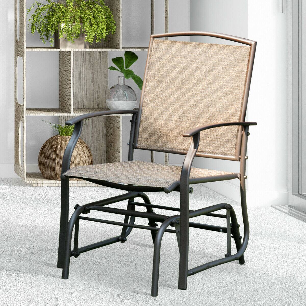 Alt View 1. Costway - Costway Patio Swing Single Glider Chair Rocking Seating Steel Frame Garden Furni - Brown.
