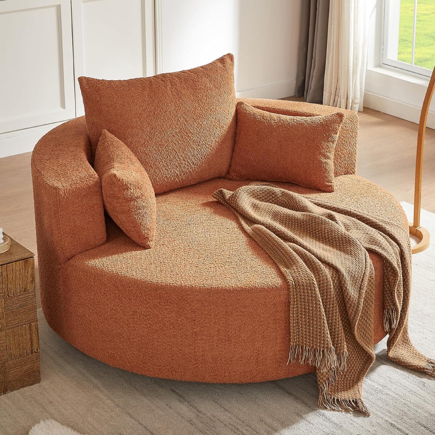 Trinkets Crazed - Oversized Round Swivel Barrel Chair, Large Upholstered Accent Sofa Chair with 3 Pillow - Red