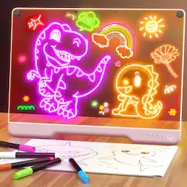 EZTW1 - 16-inch Rechargeable Doodle Glow Led Note Board 7-color Light Modes Neon Art Dry Erase Up Drawing Pad With Built-in - Pink