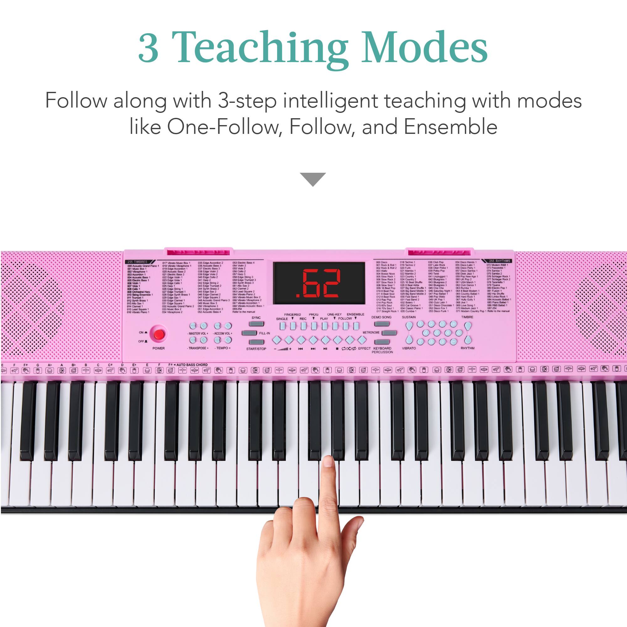 3 Teaching Modes

Follow along with 3-step intelligent teaching with modes like One-Follow, Follow, and Ensemble