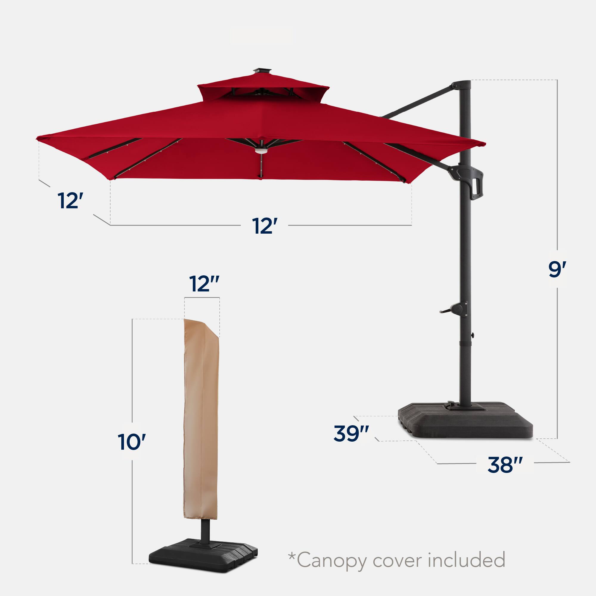 12' 12' 12" 9' 10' 39" 38" *Canopy cover included