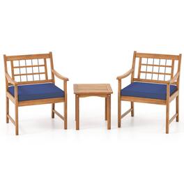 SlickBlue - Patio Furniture Set 3-Piece with Acacia Wood Frame and Cushioned Seats - Navy