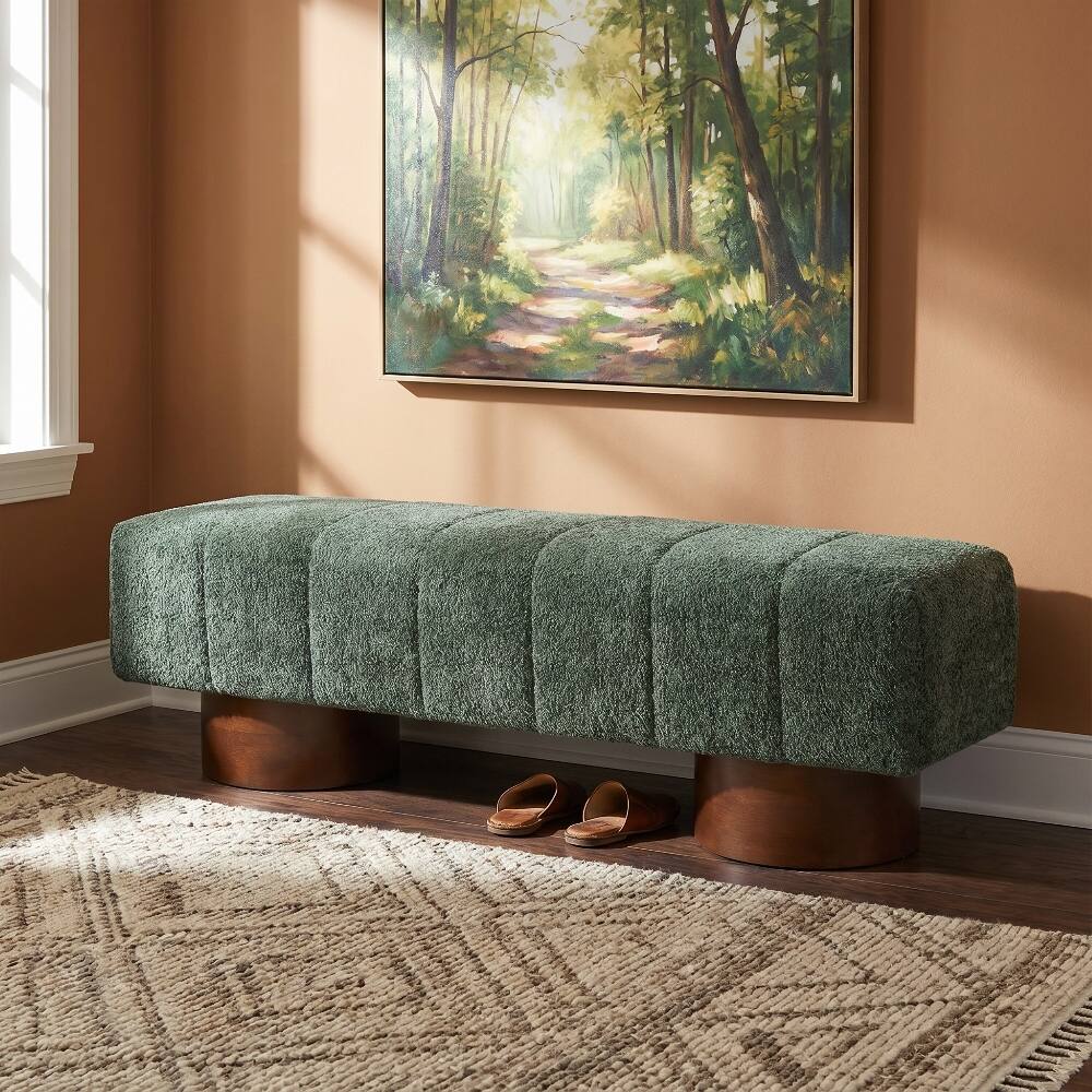Front. Ropilly - Ropilly Green Boucle Upholstered Dining Bench Modern Accent Indoor Seating Channel Tufted Wood Frame - Green.