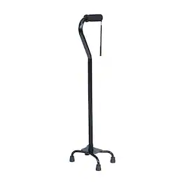 Emma + Oliver - Left or Right-Handed Quad Cane w/ Adj. Height, Large Base, Padded Handle - Black