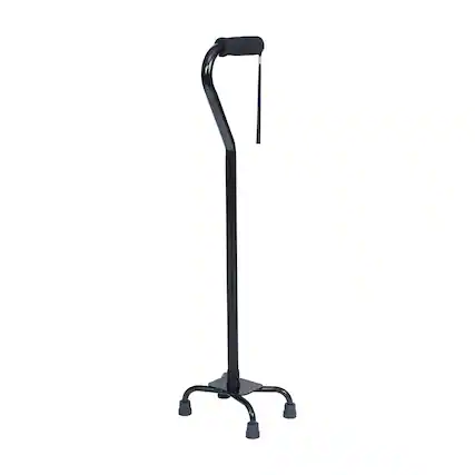Front. Emma + Oliver - Left or Right-Handed Quad Cane w/ Adj. Height, Large Base, Padded Handle - Black.