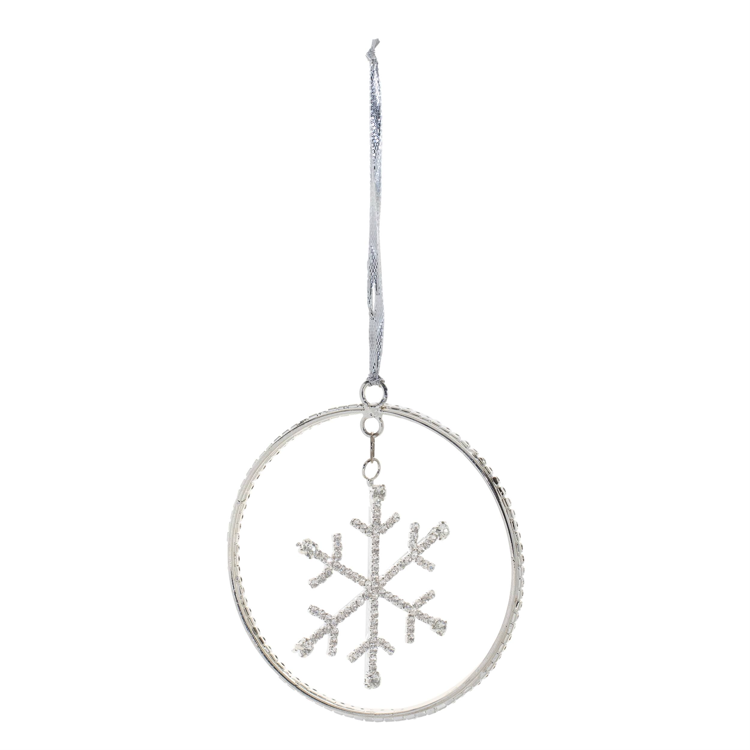 Left. BreeBe - Jeweled Metal Hanging Snowflake Ornament (Set of 12) - Silver.