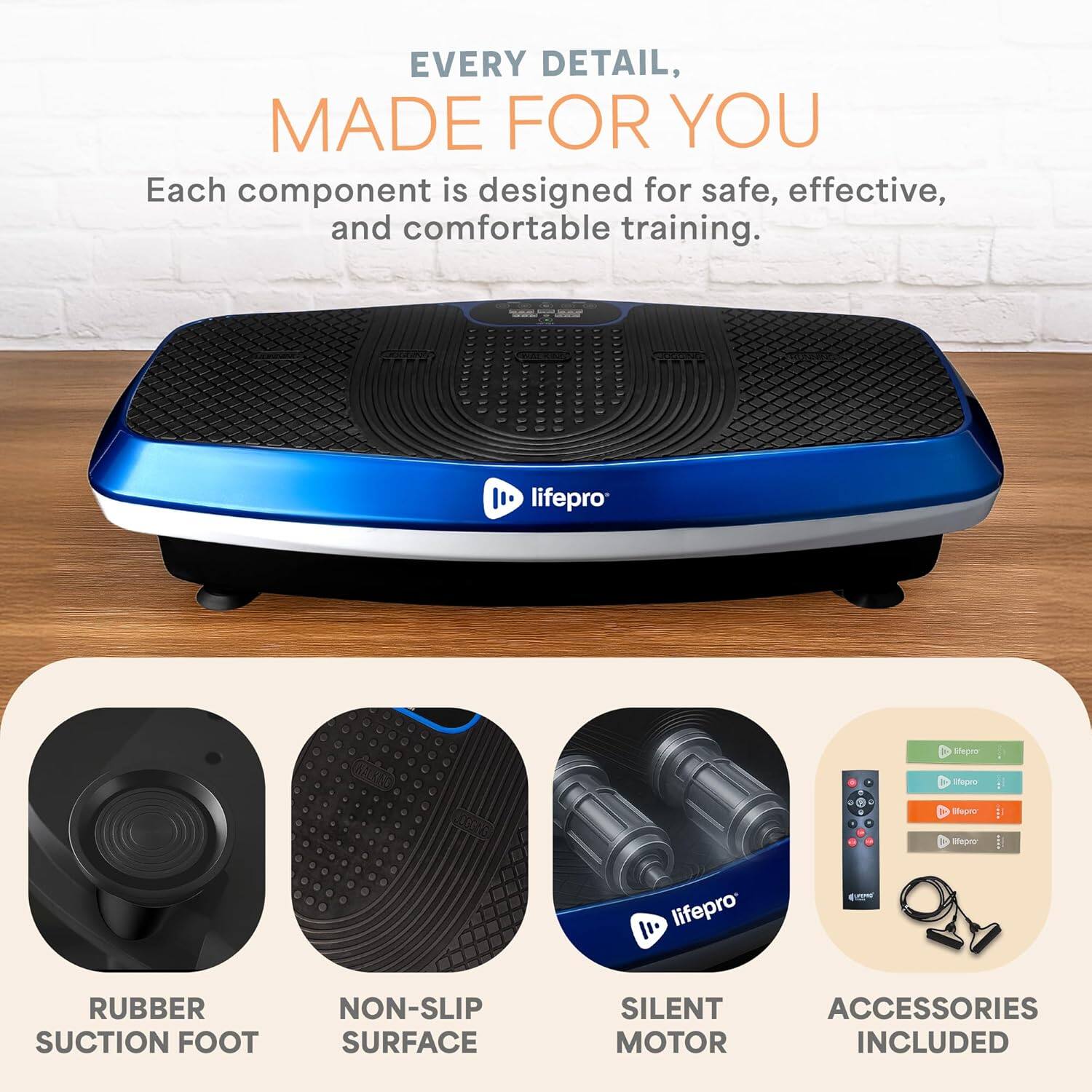 EVERY DETAIL, MADE FOR YOU

Each component is designed for safe, effective, and comfortable training.

- RUBBER SUCTION FOOT
- NON-SLIP SURFACE
- SILENT MOTOR
- ACCESSORIES INCLUDED