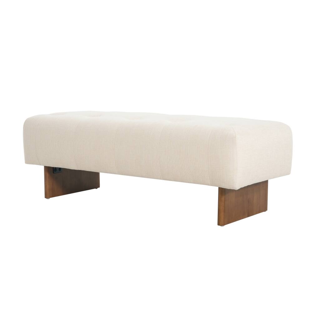 Alt View 1. PDTEND - Modern Beige Rectangular Upholstered Tufted Linen Fabric Ottoman Bench - Beige.