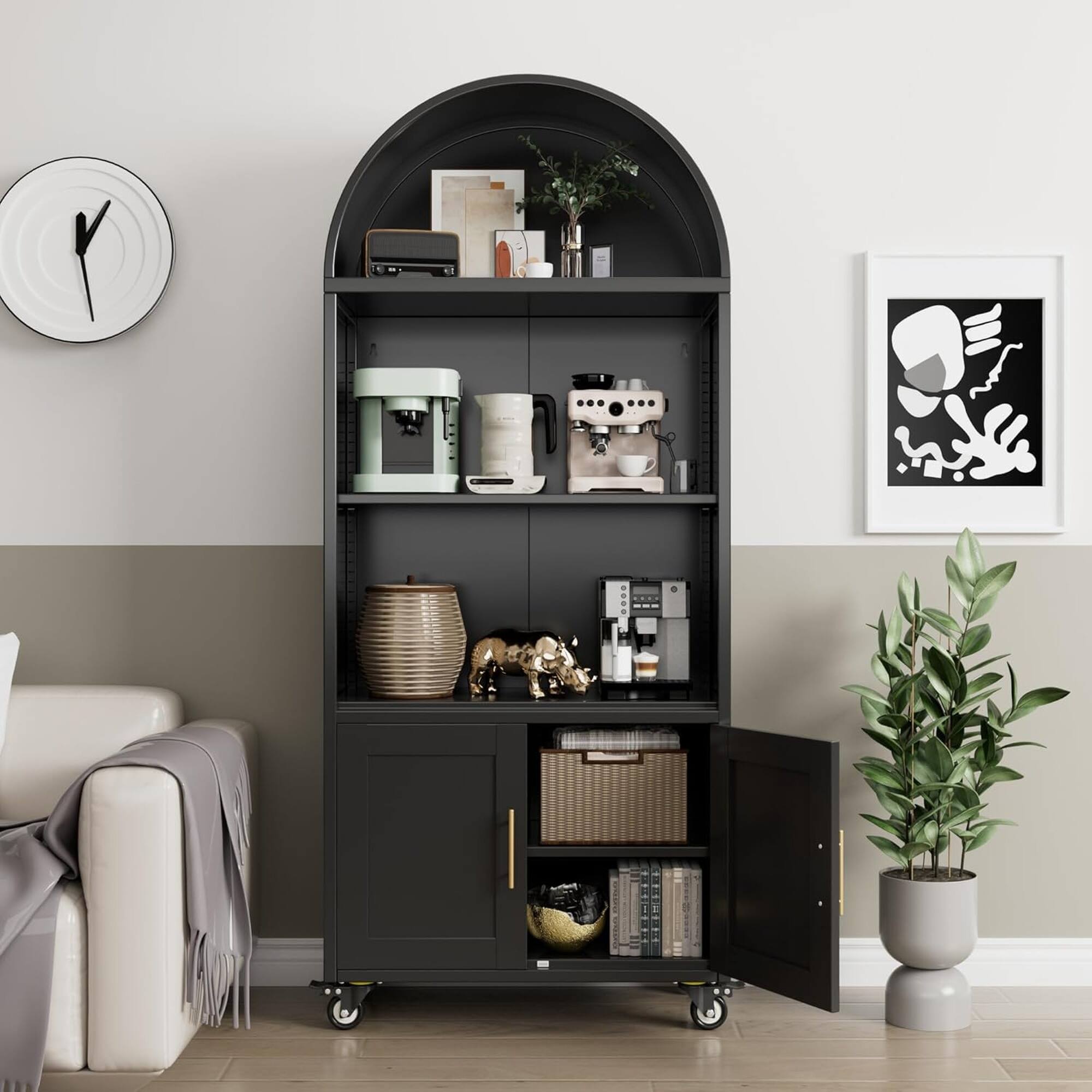 Alt View 7. Boyel Living - 72-Inch Arched Metal Bookcase with Glass Doors - Black.