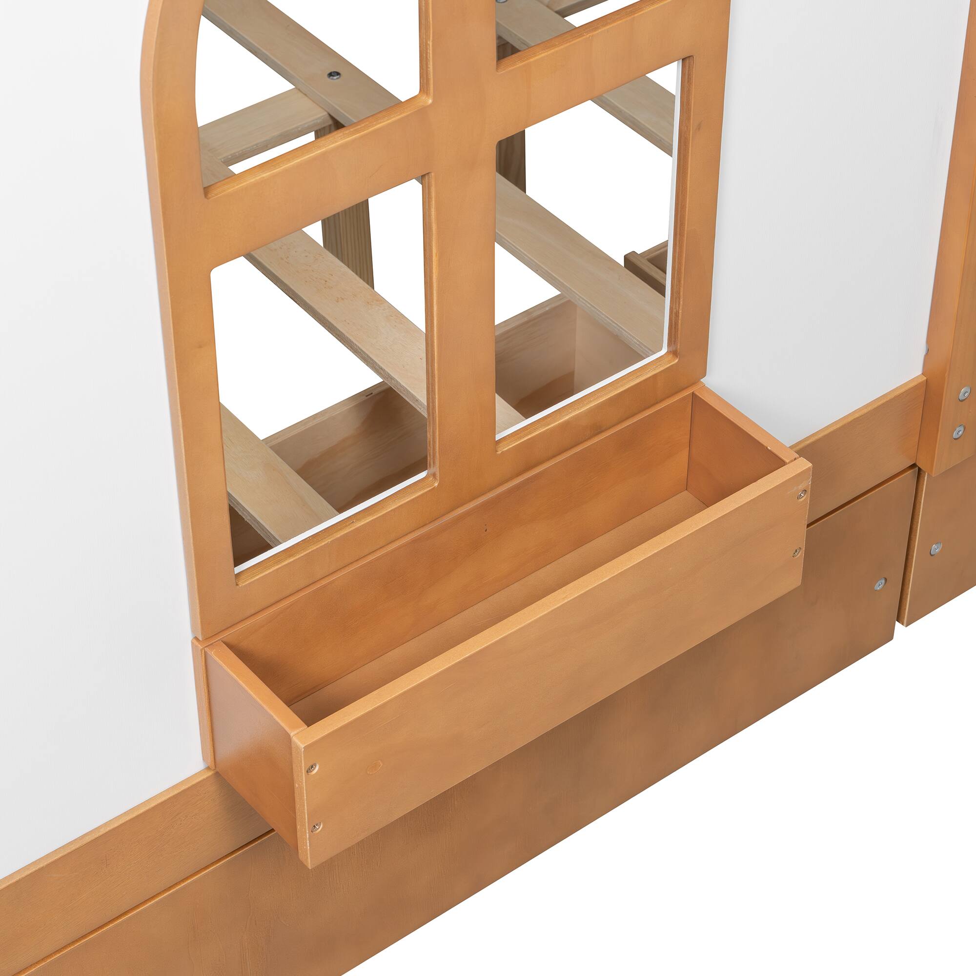 Alt View 5. Anysun - Full Size House Bed with 2 Large Drawers, Side Bookshelf with LED Strip - Walnut.