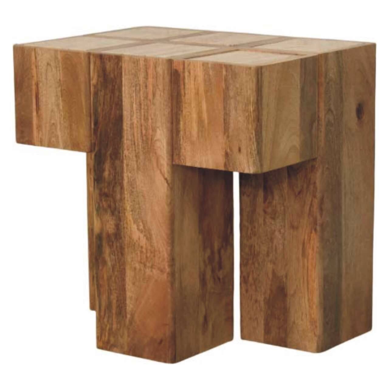 Angle. Artisan Furniture - Artisan Furniture Solid Wood Travertine Top Block Side Table, Brown - Brown.