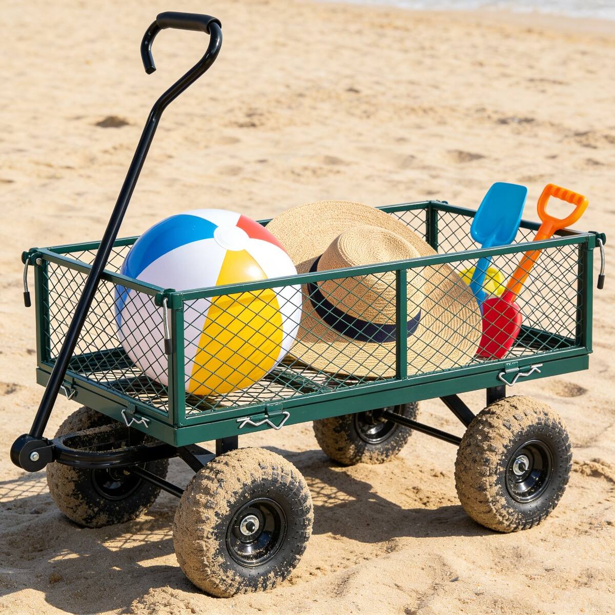 Left. Loheer - Loheer Heavy Duty Garden Wagon, Green Metal Utility Cart with Removable Sides and 550 lb Capacity.